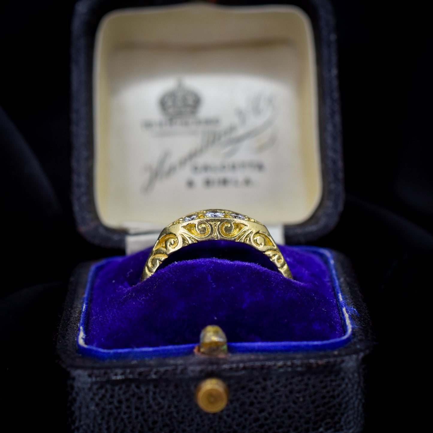 Vintage Diamond Three Stone 18ct Yellow Gold Boat Ring | Dated 1995