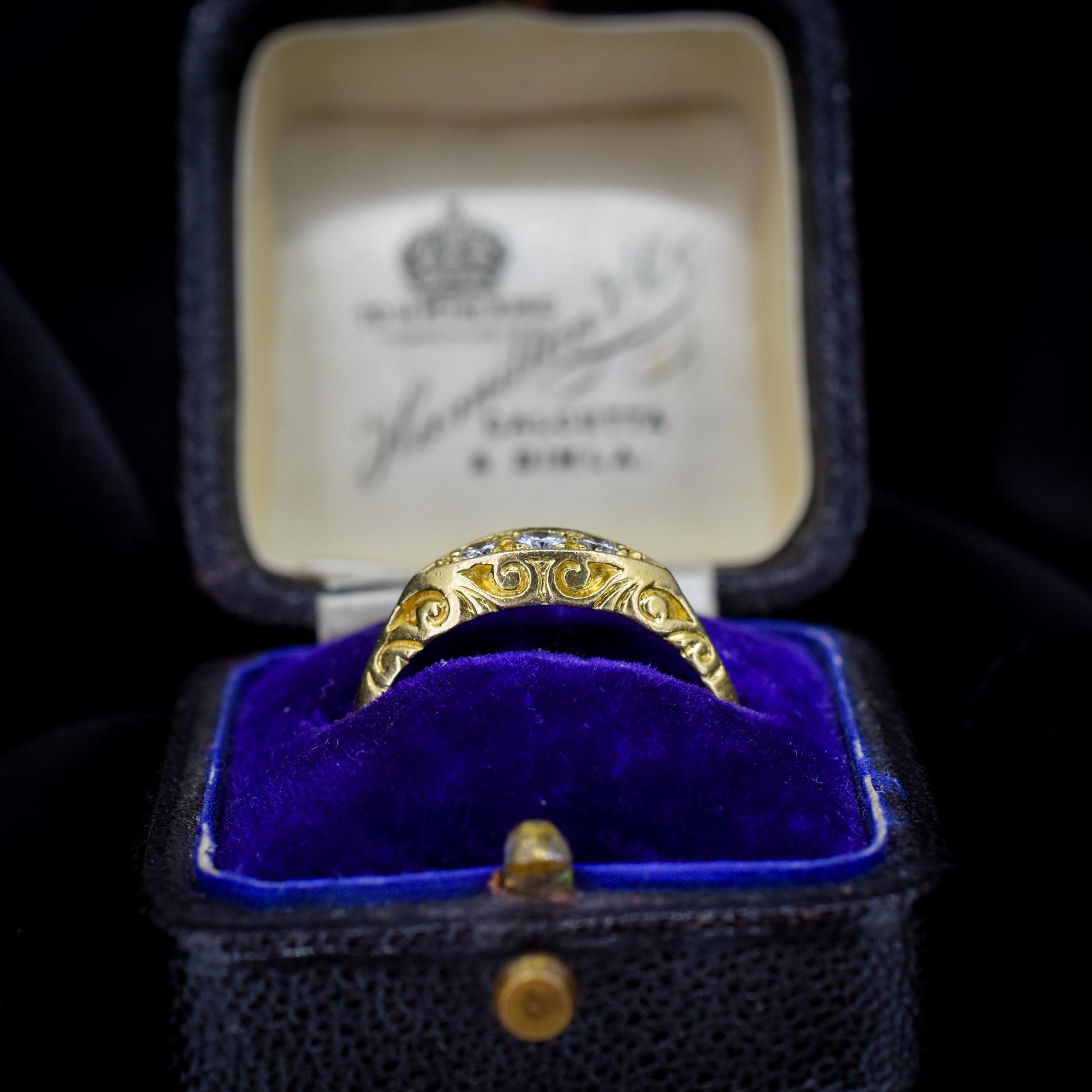 Vintage Diamond Three Stone 18ct Yellow Gold Boat Ring | Dated 1995