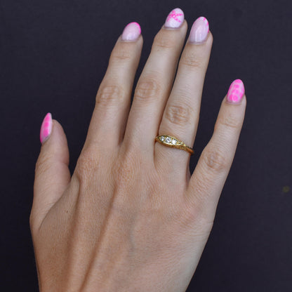 Vintage Diamond Three Stone 18ct Yellow Gold Boat Ring | Dated 1995
