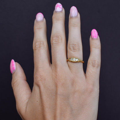 Vintage Diamond Three Stone 18ct Yellow Gold Boat Ring | Dated 1995