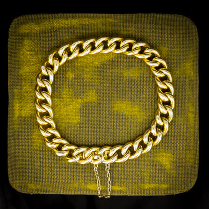 Antique 18ct Yellow Gold Concealed Clasp Curb Bracelet | 7"