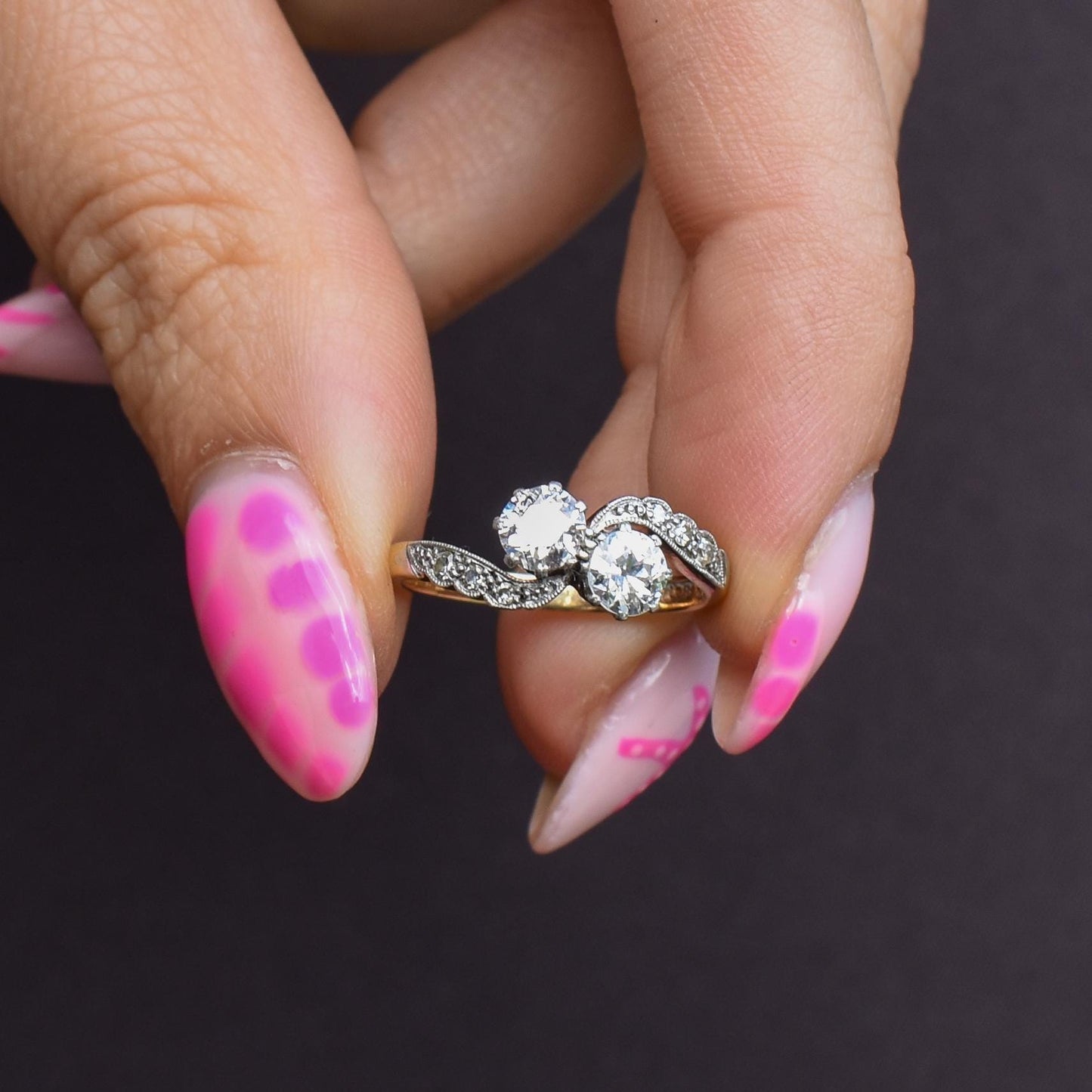 Antique Diamond 'Toi Et Moi' Two Stone Twist 18ct Gold and Platinum Ring