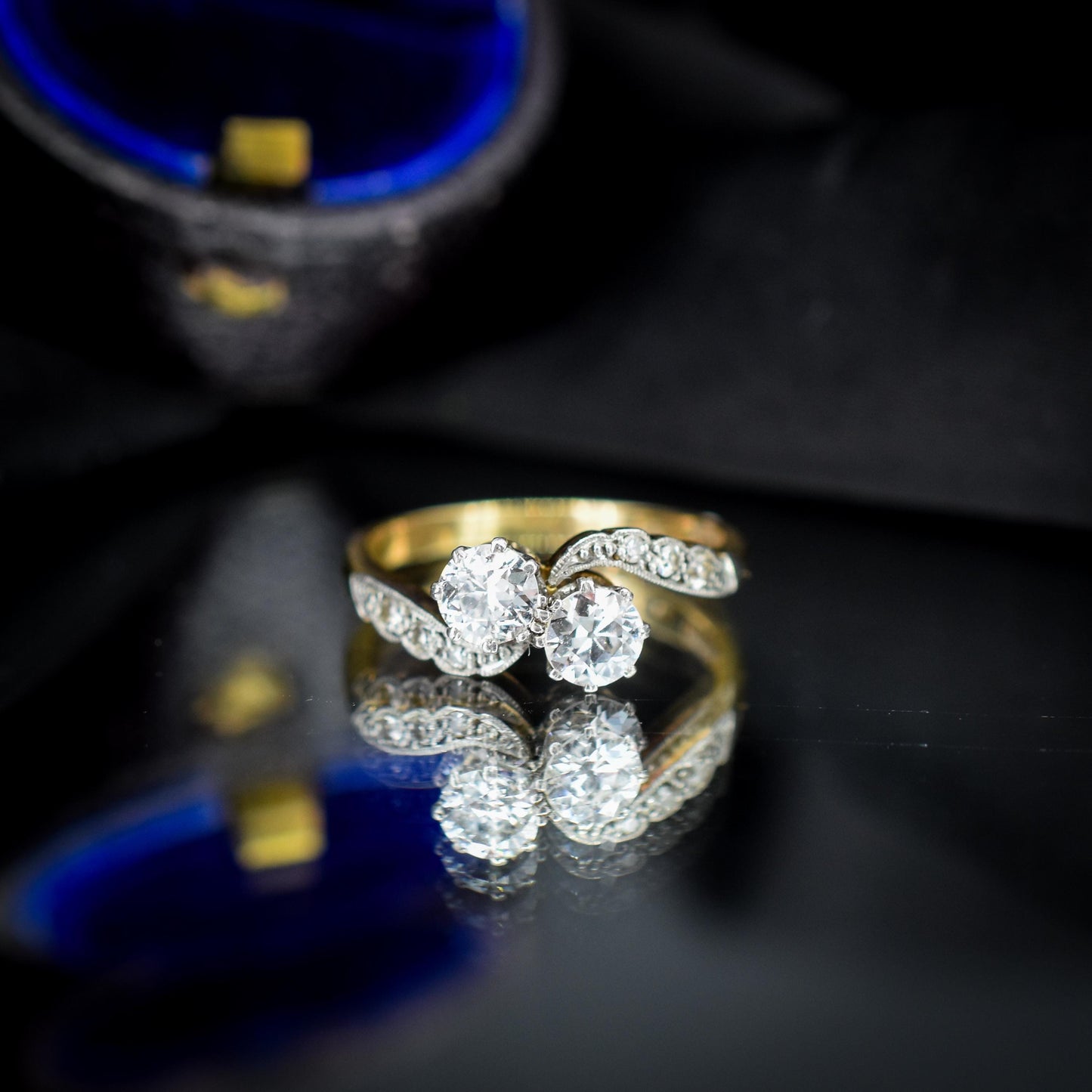Antique Diamond 'Toi Et Moi' Two Stone Twist 18ct Gold and Platinum Ring