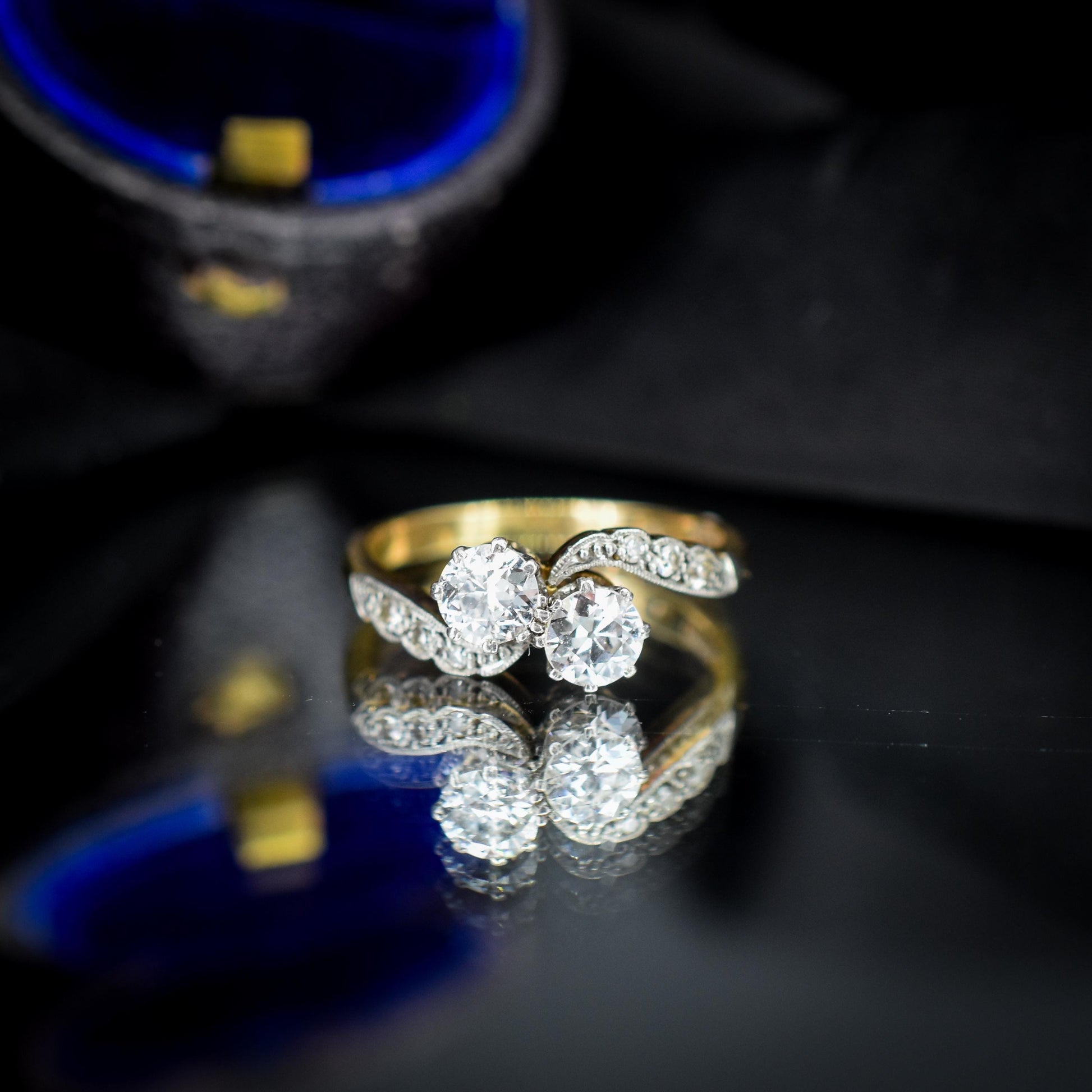 Antique Diamond 'Toi Et Moi' Two Stone Twist 18ct Gold and Platinum Ring