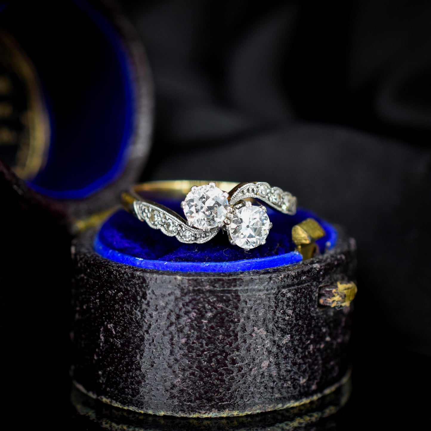 Antique Diamond 'Toi Et Moi' Two Stone Twist 18ct Gold and Platinum Ring