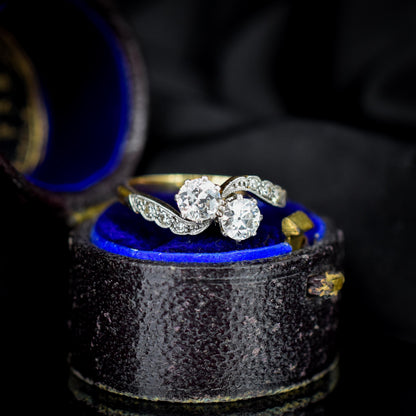 Antique Diamond 'Toi Et Moi' Two Stone Twist 18ct Gold and Platinum Ring
