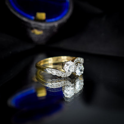 Antique Diamond 'Toi Et Moi' Two Stone Twist 18ct Gold and Platinum Ring