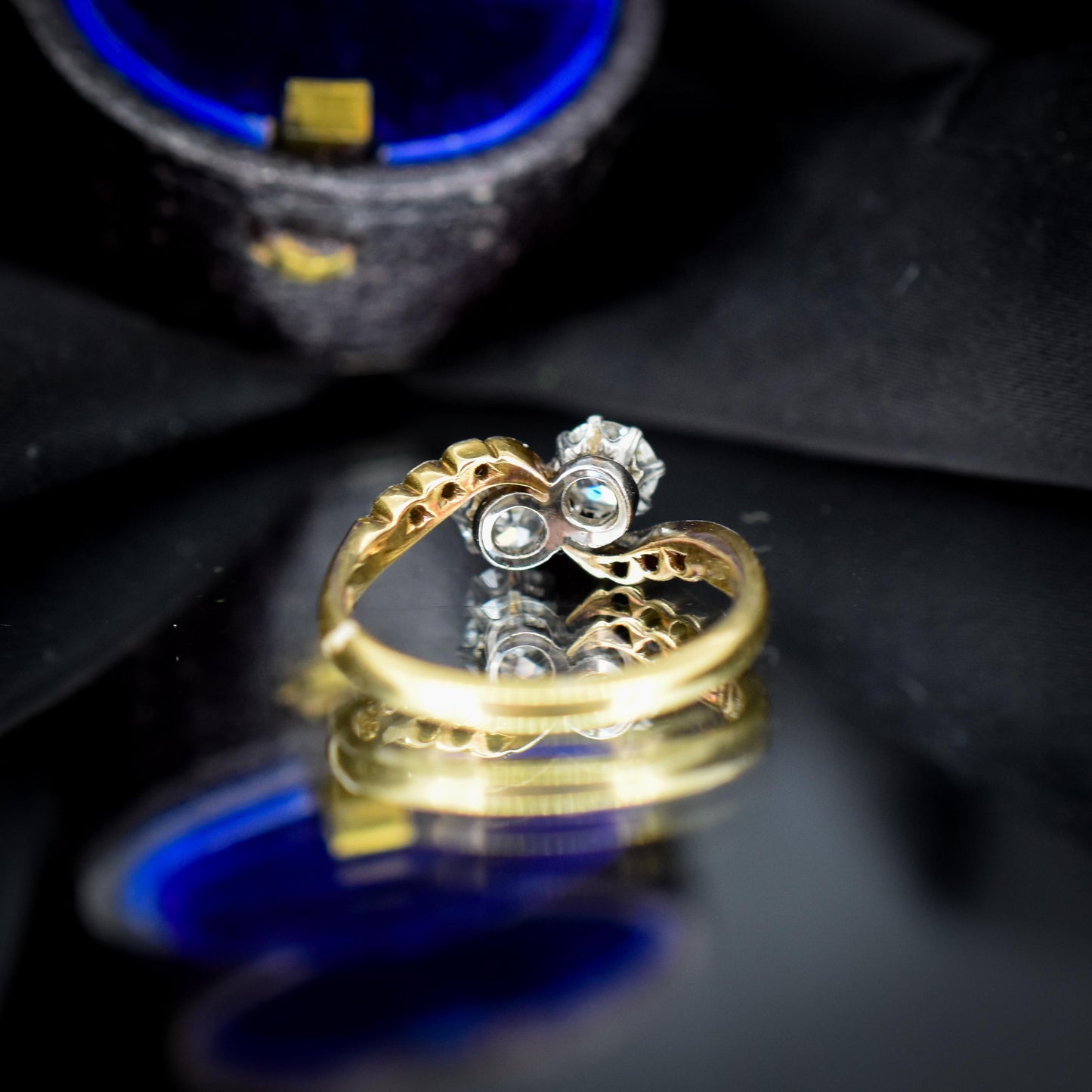 Antique Diamond 'Toi Et Moi' Two Stone Twist 18ct Gold and Platinum Ring