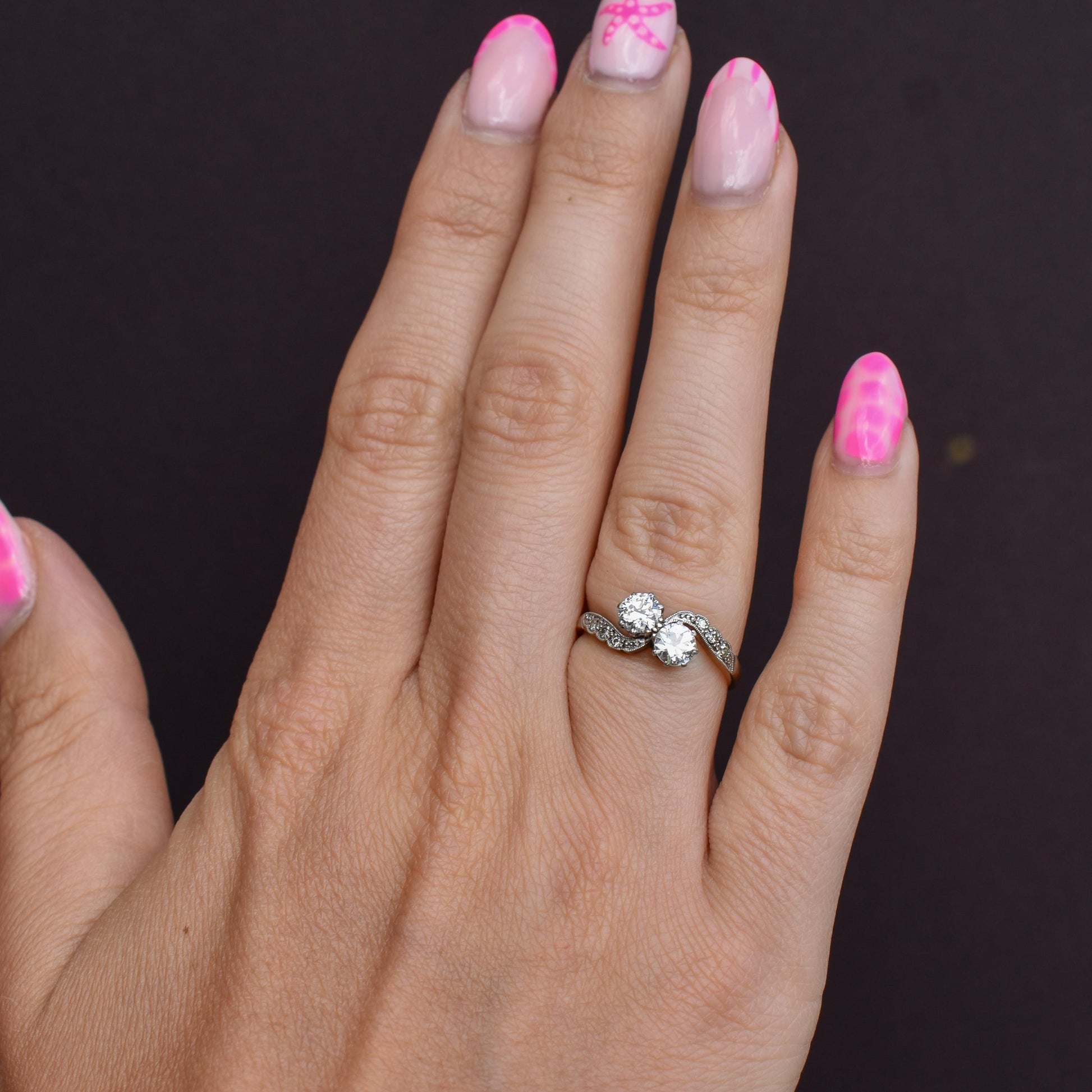 Antique Diamond 'Toi Et Moi' Two Stone Twist 18ct Gold and Platinum Ring