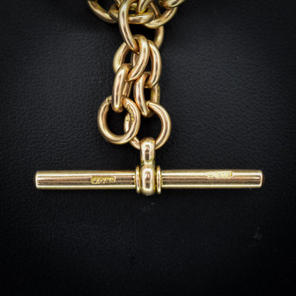Antique '1902' 9ct Gold Trombone Link Albert Watch Chain Necklace | 16.75"