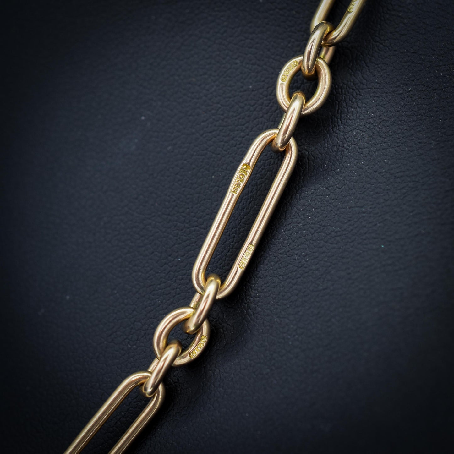 Antique '1902' 9ct Gold Trombone Link Albert Watch Chain Necklace | 16.75"