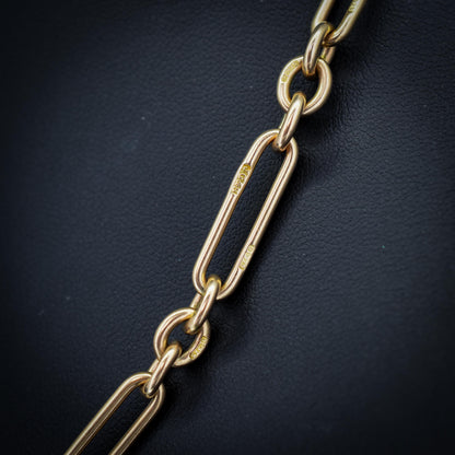 Antique '1902' 9ct Gold Trombone Link Albert Watch Chain Necklace | 16.75"