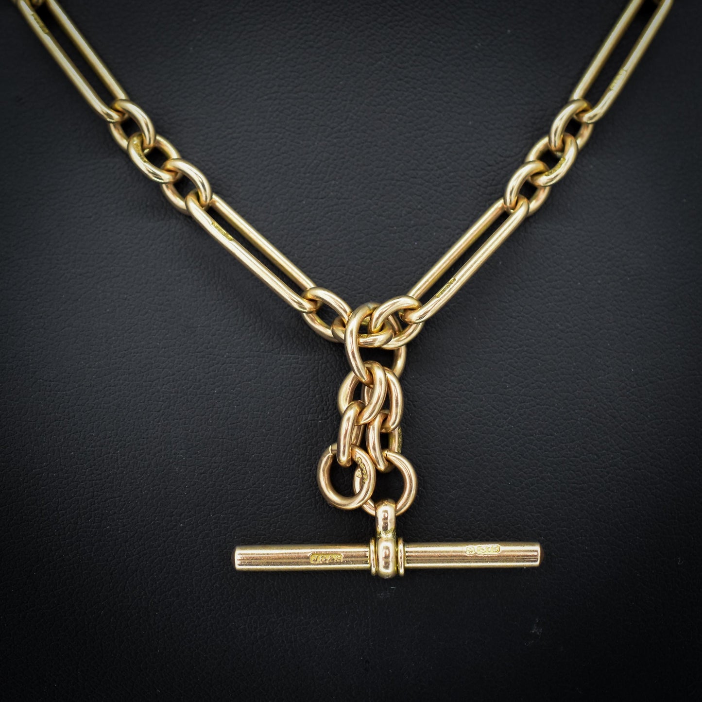Antique '1902' 9ct Gold Trombone Link Albert Watch Chain Necklace | 16.75"