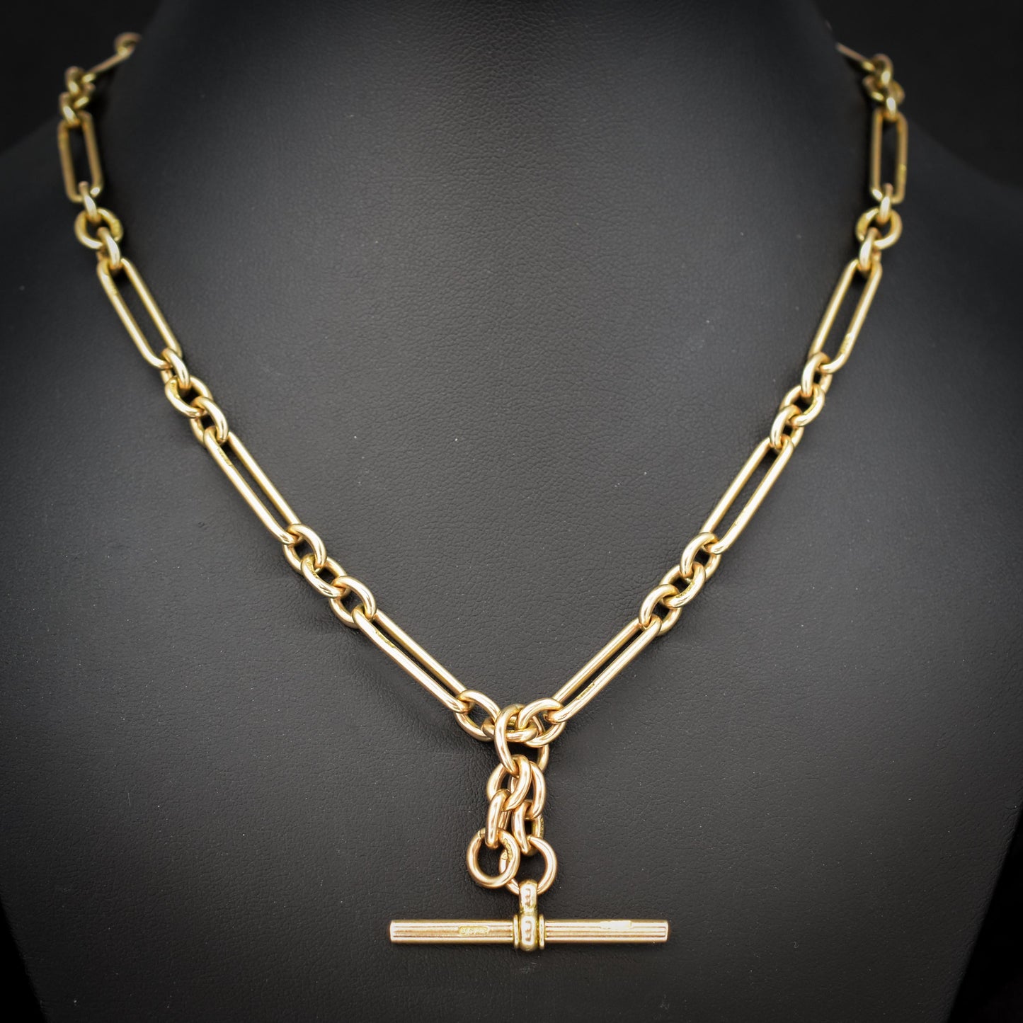 Antique '1902' 9ct Gold Trombone Link Albert Watch Chain Necklace | 16.75"