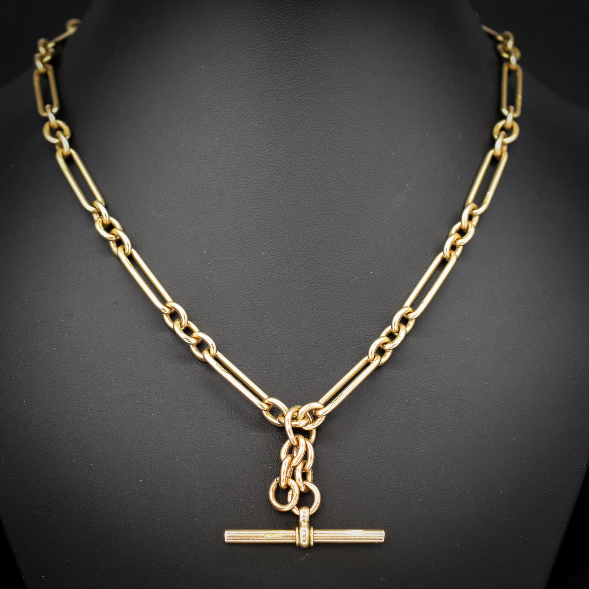 Antique '1902' 9ct Gold Trombone Link Albert Watch Chain Necklace | 16.75"