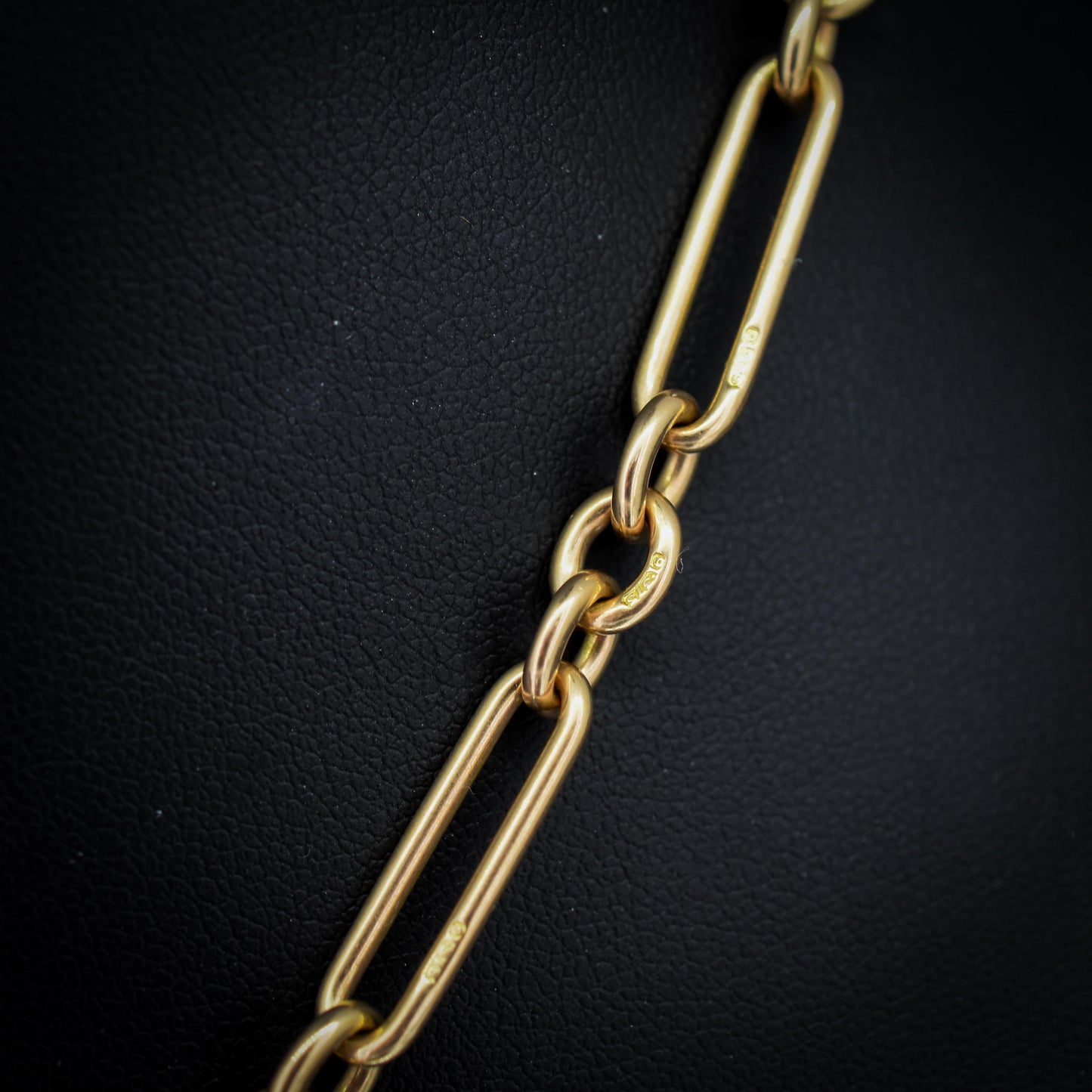 Antique '1902' 9ct Gold Trombone Link Albert Watch Chain Necklace | 16.75"