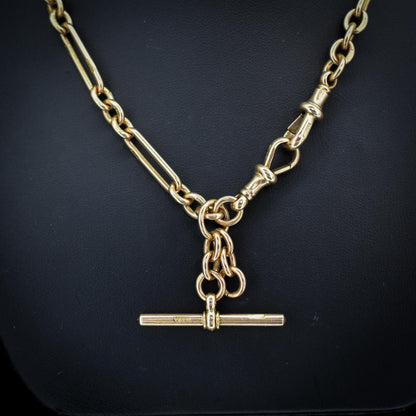 Antique '1902' 9ct Gold Trombone Link Albert Watch Chain Necklace | 16.75"