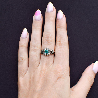 Antique Georgian Green Paste Cluster 9ct Gold and Silver Ring