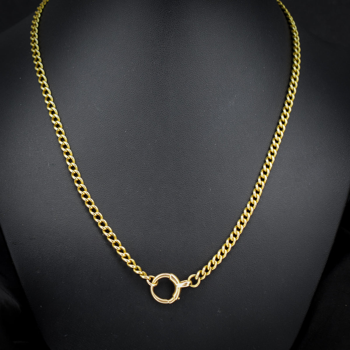 Antique 18ct Yellow Gold Curb Link Bolt Ring Chain Necklace | 18.25"