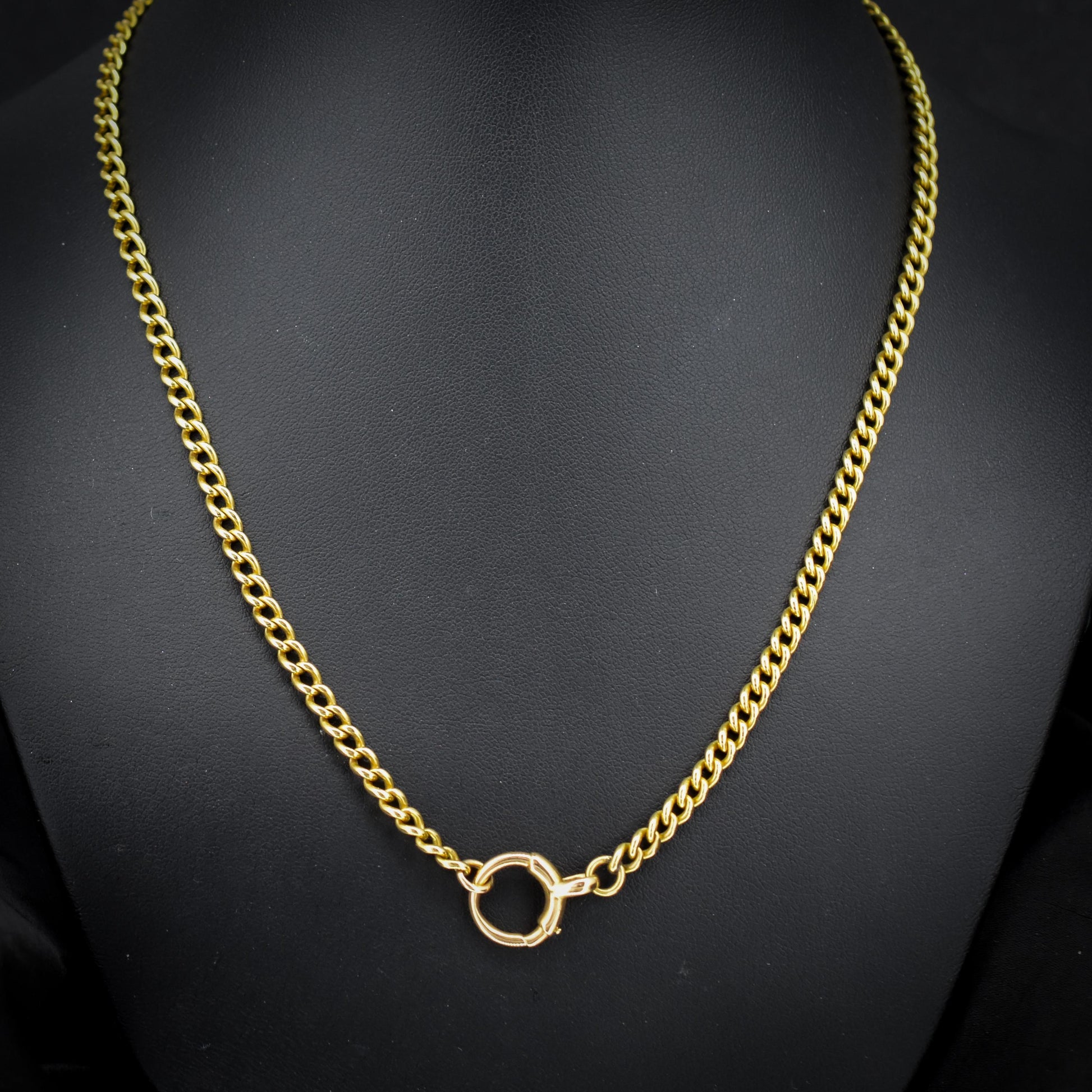 Antique 18ct Yellow Gold Curb Link Bolt Ring Chain Necklace | 18.25"