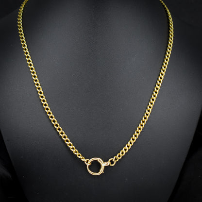 Antique 18ct Yellow Gold Curb Link Bolt Ring Chain Necklace | 18.25"