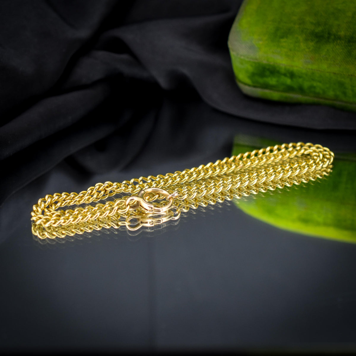 Antique 18ct Yellow Gold Curb Link Bolt Ring Chain Necklace | 18.25"