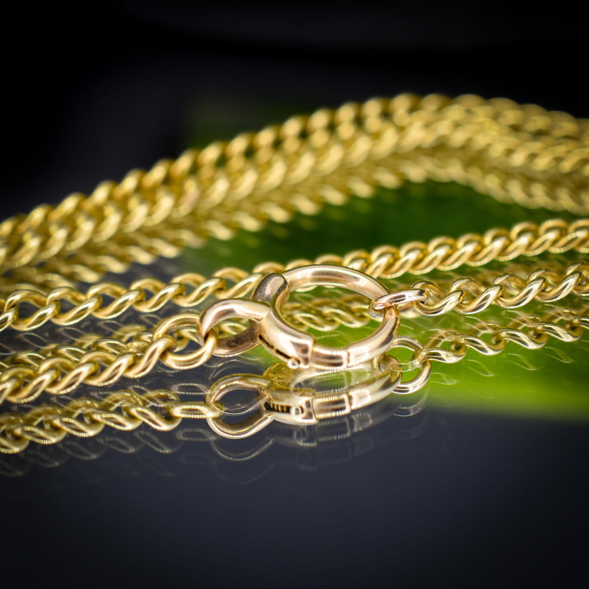 Antique 18ct Yellow Gold Curb Link Bolt Ring Chain Necklace | 18.25"