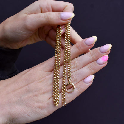 Antique 18ct Yellow Gold Curb Link Bolt Ring Chain Necklace | 18.25"