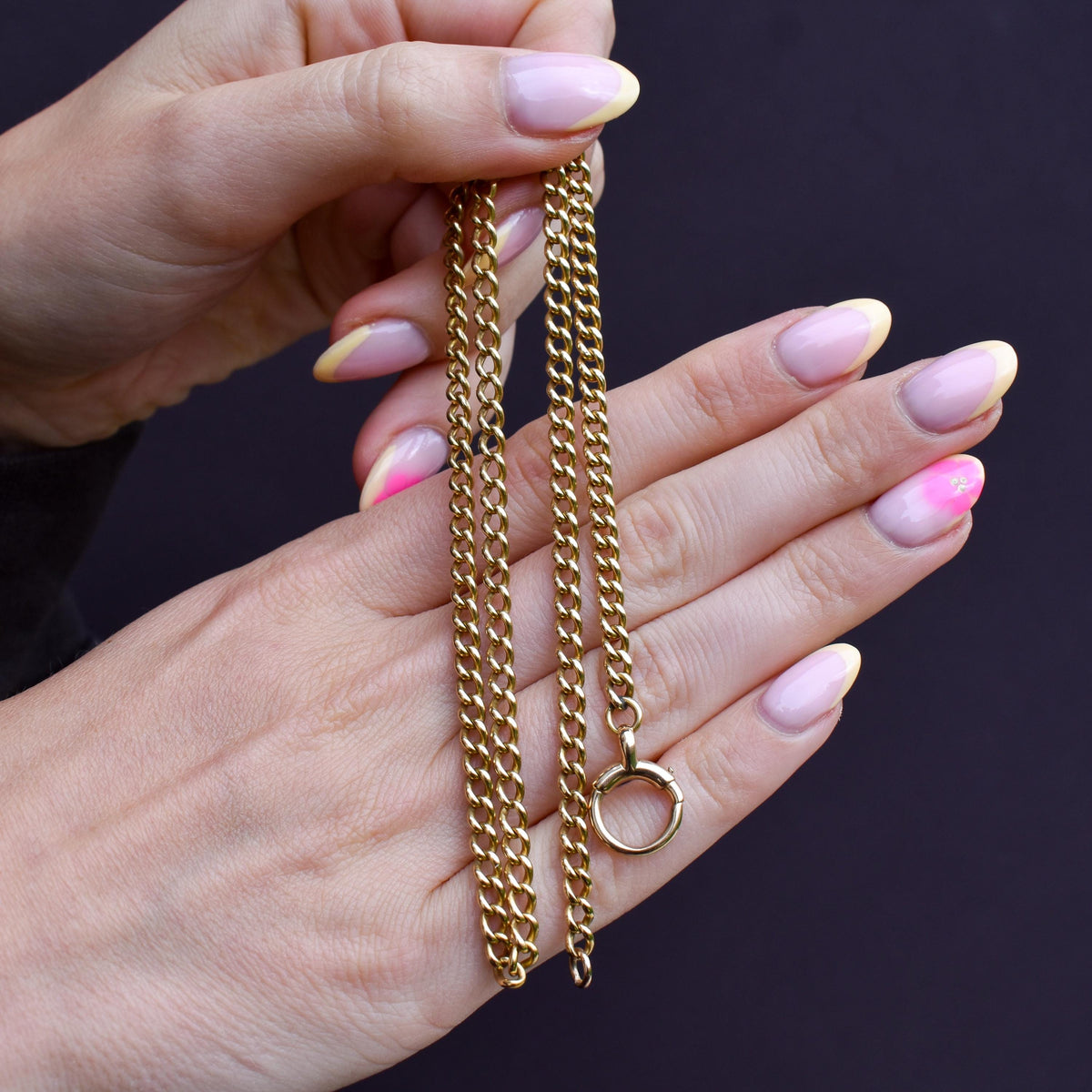 Antique 18ct Yellow Gold Curb Link Bolt Ring Chain Necklace | 18.25"