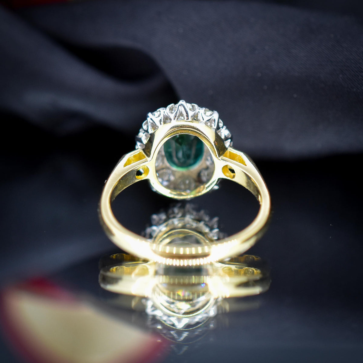 Natural Emerald and Diamond Oval Cluster Halo 18ct Yellow Gold Ring