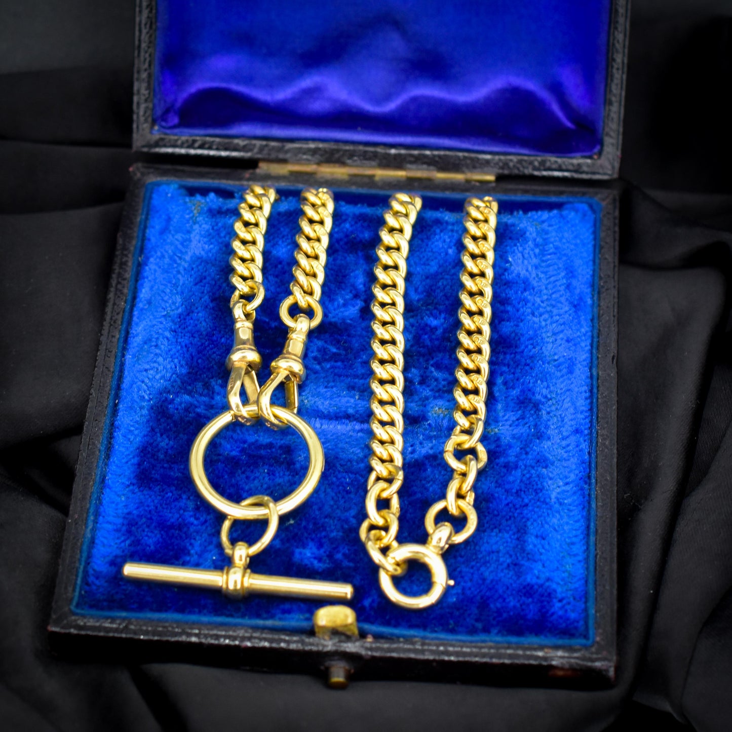 Antique 18ct Yellow Gold Curb Link Albert Watch Chain Necklace | 16"