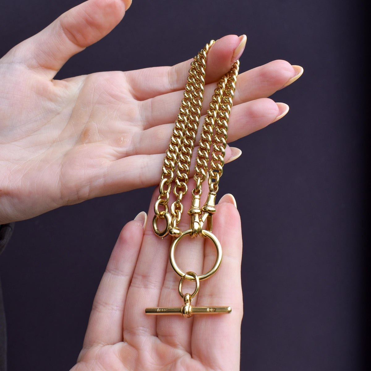 Antique 18ct Yellow Gold Curb Link Albert Watch Chain Necklace | 16"