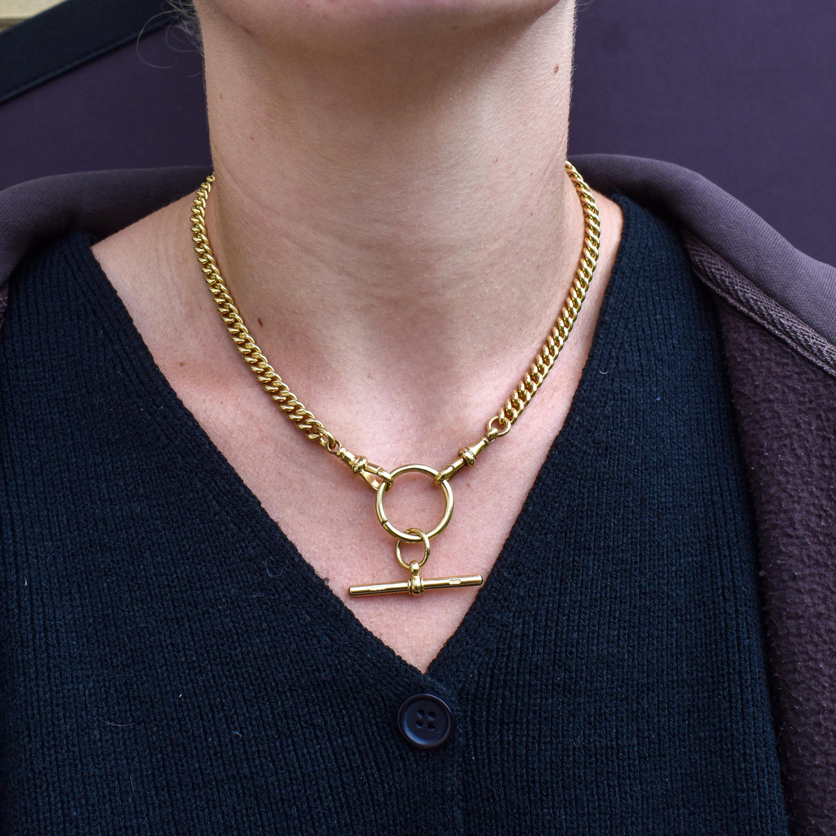 Antique 18ct Yellow Gold Curb Link Albert Watch Chain Necklace | 16"