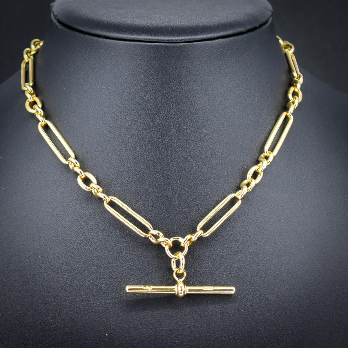 Antique 18ct Yellow Gold Trombone Watch Chain Necklace | 14.75"