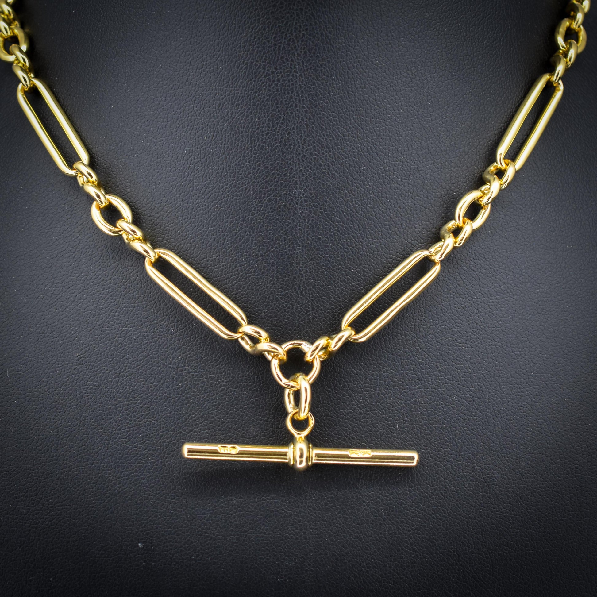 Antique 18ct Yellow Gold Trombone Watch Chain Necklace | 14.75"