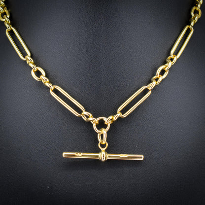 Antique 18ct Yellow Gold Trombone Watch Chain Necklace | 14.75"