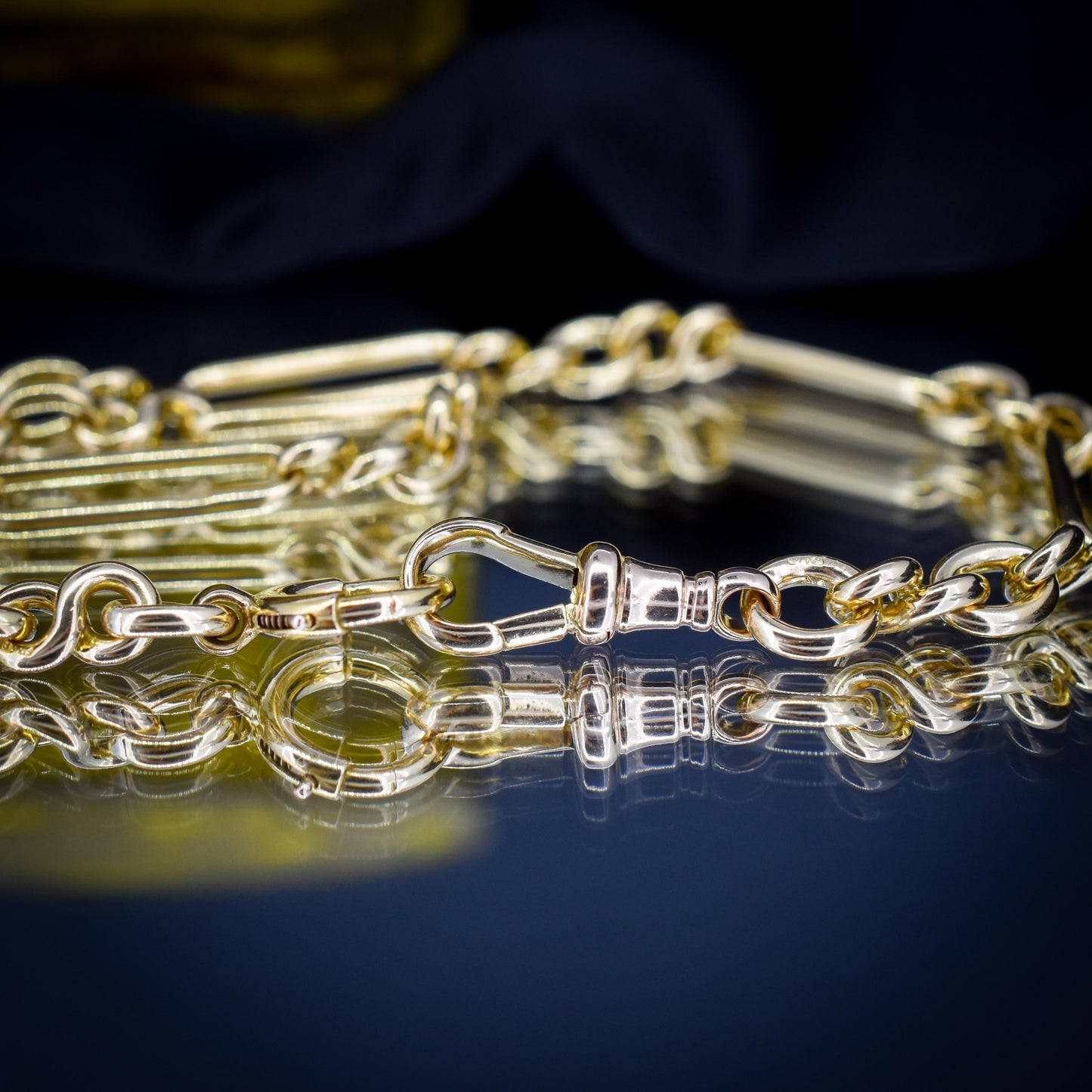 Antique 18ct Yellow Gold Trombone Watch Chain Necklace | 14.75"
