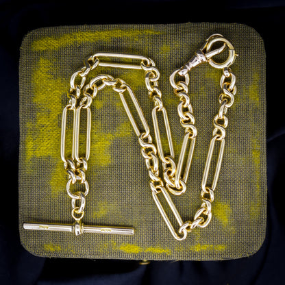 Antique 18ct Yellow Gold Trombone Watch Chain Necklace | 14.75"
