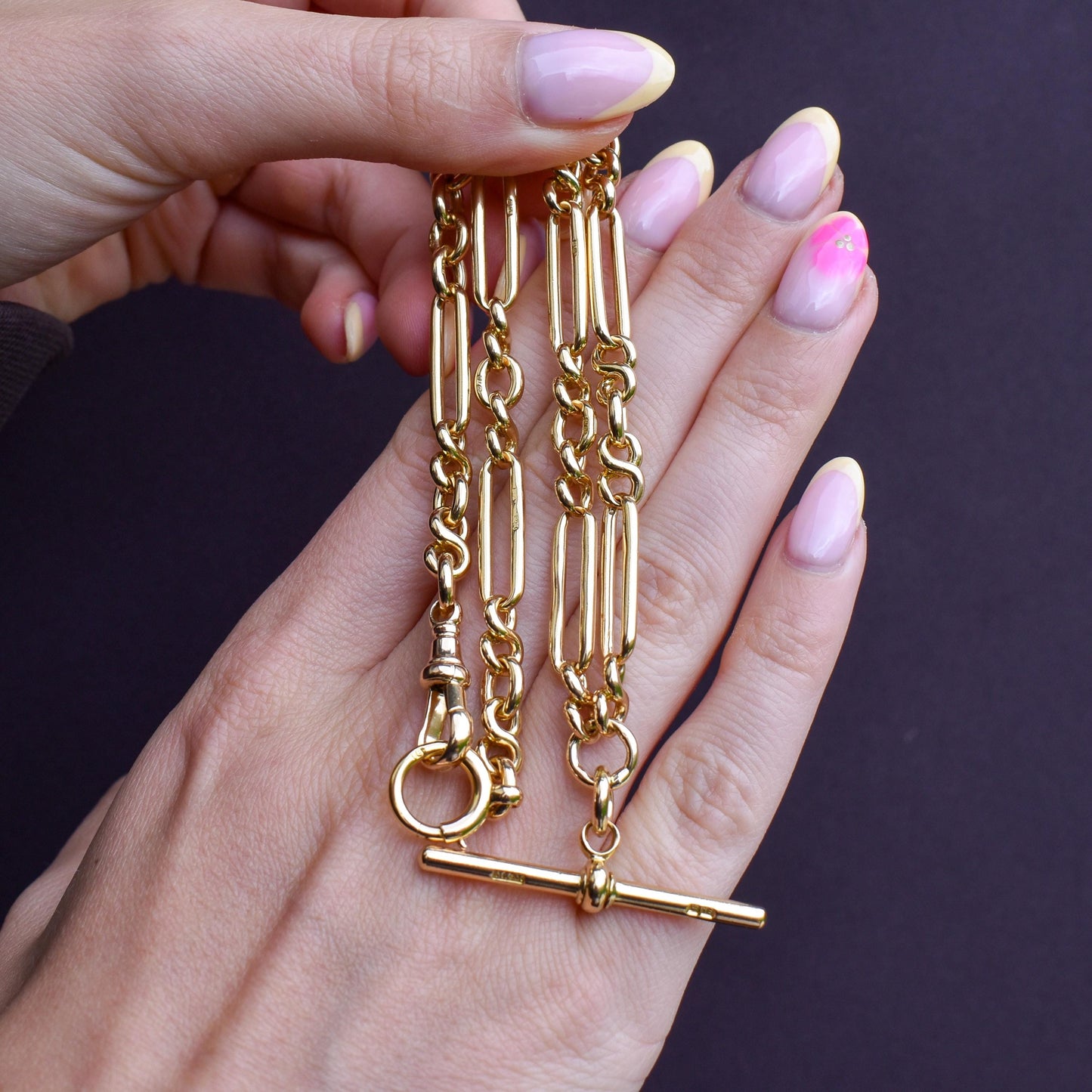 Antique 18ct Yellow Gold Trombone Watch Chain Necklace | 14.75"