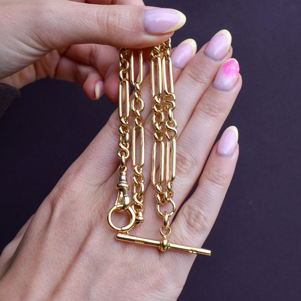 Antique 18ct Yellow Gold Trombone Watch Chain Necklace | 14.75"