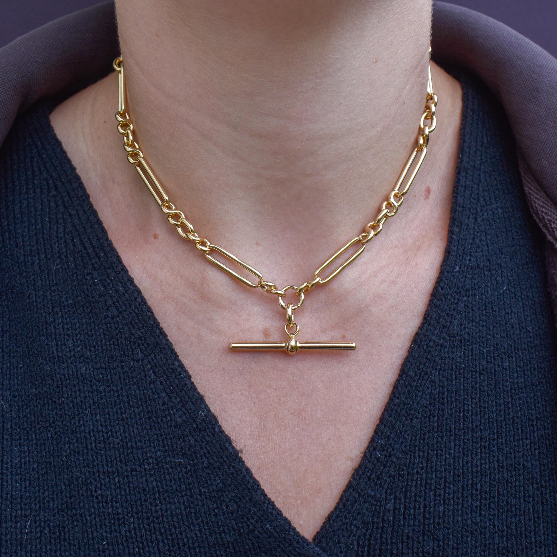 Antique 18ct Yellow Gold Trombone Watch Chain Necklace | 14.75"