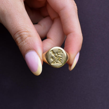 Vintage Heavy Scottish Thistle 18ct Yellow Gold Seal Signet Ring | 13.5g