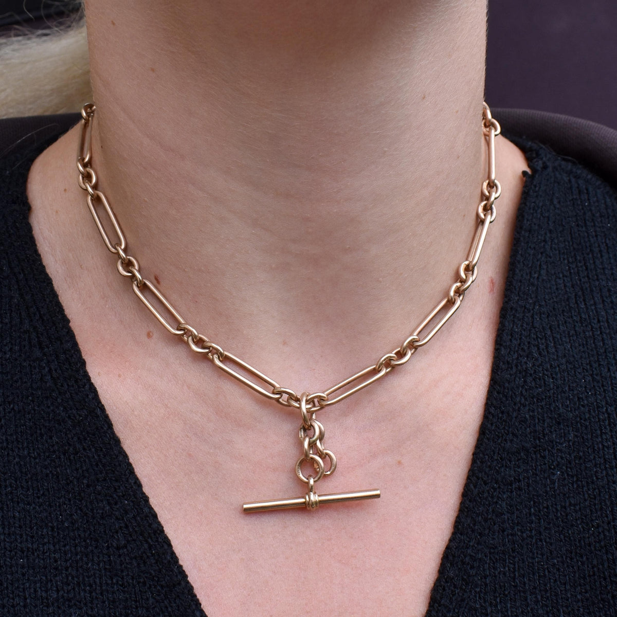 Art Deco '1929' 9ct Gold Trombone Paperlink Link Albert Watch Chain Necklace | 14.75"
