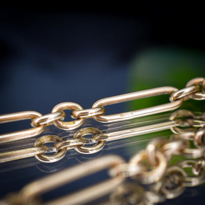Art Deco '1929' 9ct Gold Trombone Paperlink Link Albert Watch Chain Necklace | 14.75"