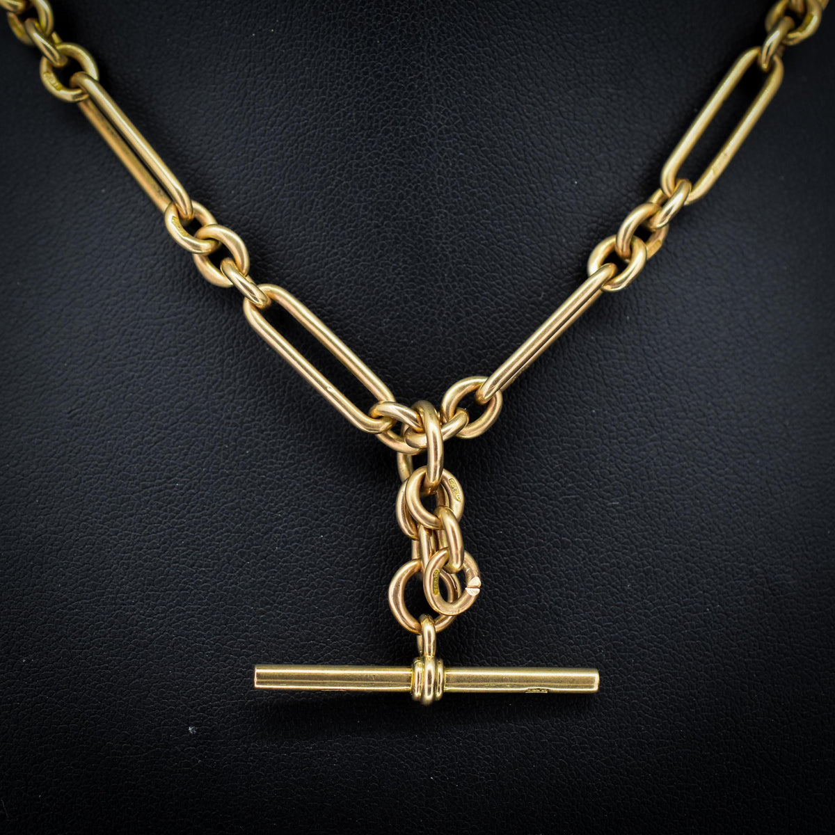 Art Deco '1929' 9ct Gold Trombone Paperlink Link Albert Watch Chain Necklace | 14.75"