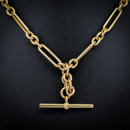 Art Deco '1929' 9ct Gold Trombone Paperlink Link Albert Watch Chain Necklace | 14.75"