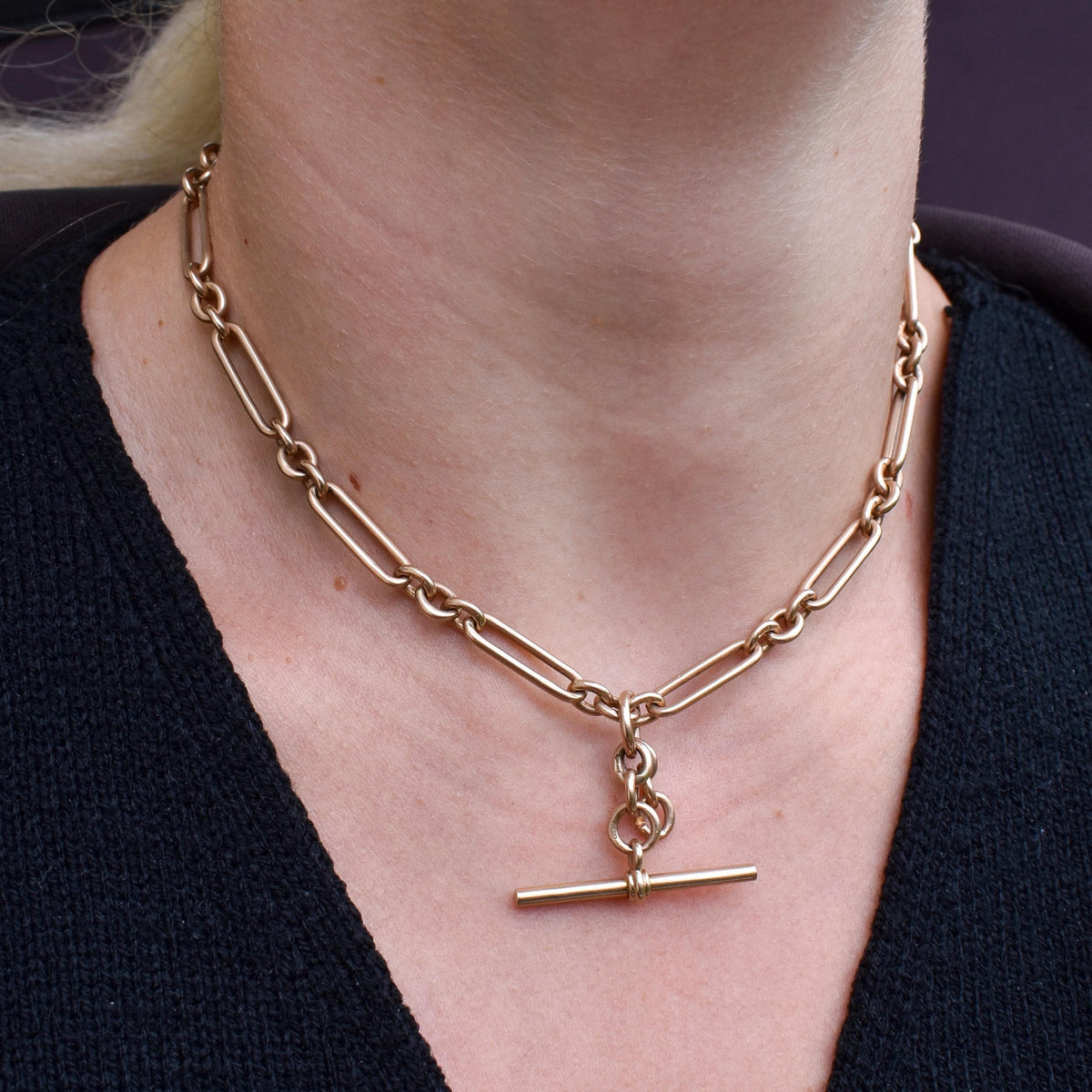 Art Deco '1929' 9ct Gold Trombone Paperlink Link Albert Watch Chain Necklace | 14.75"