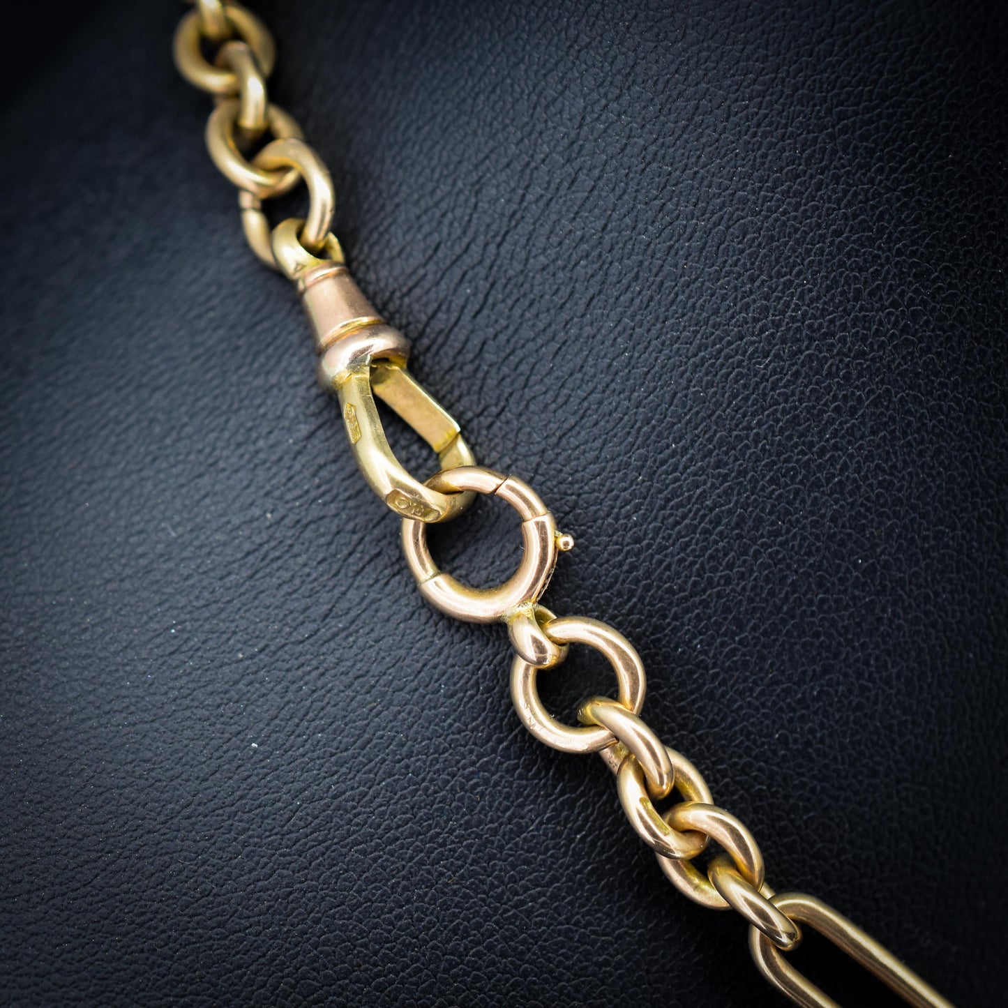 Art Deco '1929' 9ct Gold Trombone Paperlink Link Albert Watch Chain Necklace | 14.75"