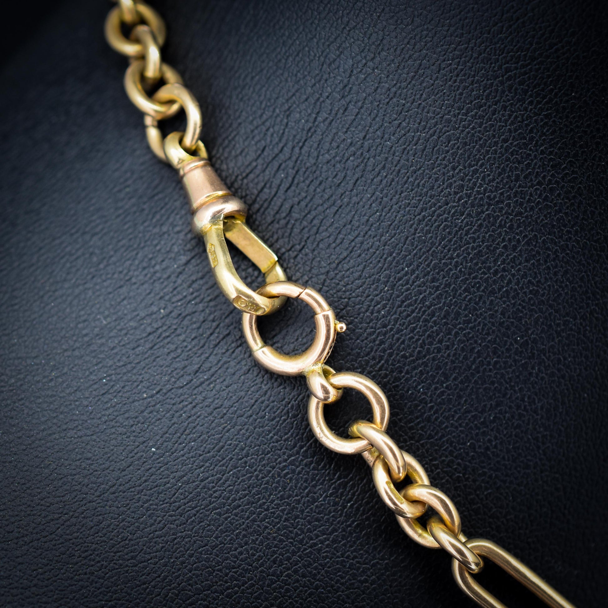 Art Deco '1929' 9ct Gold Trombone Paperlink Link Albert Watch Chain Necklace | 14.75"