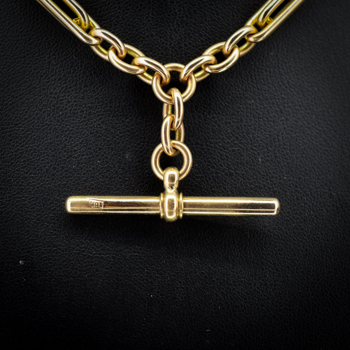 Vintage 10ct Yellow Gold Trombone and Oval Link Albert Chain Necklace | 14.75"